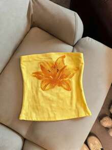 Resyla Women's Casual Floral Print Bandeau Top - Yellow - View 3