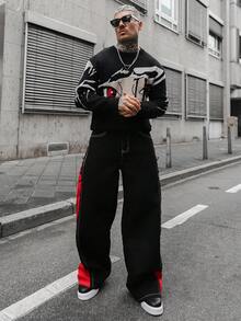 Artur Kramer 休闲时尚个性街头风格阔腿纽扣门襟男士牛仔裤 - 黑色 - 查看 4