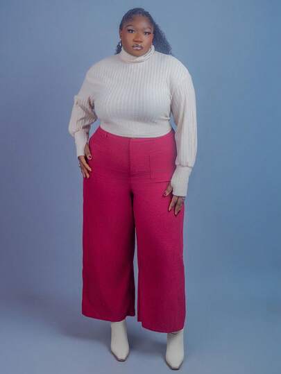 CurvyTilda 加大码女式纯色阔腿休闲裤，带双口袋，适合圣诞节穿着，