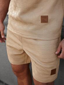 Manfinity Homme Bộ 2 món gồm áo thun nam tay ngắn cổ tròn kẻ sọc thoải mái và quần short cạp chun có dây rút, phù hợp cho các dịp thường ngày, tiệc tùng, họp mặt, thể thao, công sở, mùa xuân/thu, phong cách đa năng. - Màu Khaki - Xem 5