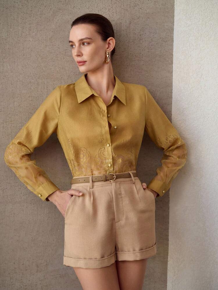 WOMEN'S FASHIONABLE MINIMALIST BELTED SLANT POCKET SHORTS