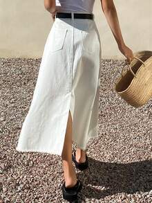 Livesso Women's Casual White A-Line Denim Mini Skirt, Spring/Summer,Wedding Guest Dress Women - White - View 2