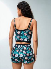 Rick and Morty X SHEIN 女士吊带背心和短裤睡衣套装 - 黑色 - 查看 2