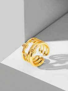 MOTF PREMIUM 18K镀金多层方形简约白钻戒指 - 金黃色 - 查看 6