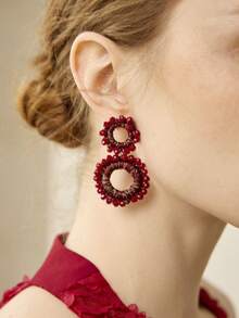 MOTF PREMIUM PRE HANDMADE RED DIAMOND DOUBLE RING EARRINGS - Red - View 5