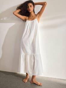 Ocili Women's Solid Color Spaghetti Strap Long Nightgown - White - View 7