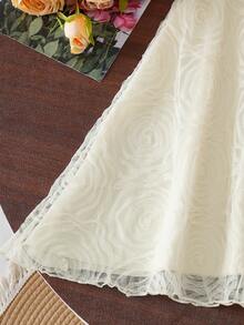 少女优雅时尚3D立体花卉网纱设计夏季连衣裙 - 杏色 - 查看 14