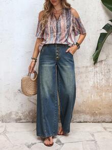 EMERY ROSE Women's Vacation Casual Washed Wide Leg Jeans - Blue - View 7