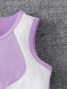 SHEIN Top de tirantes informal con bloques de color y patchwork para niñas preadolescentes, verano - Multicolor - Ver 4