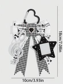 ROMWE 1 Pc Y2K Style Musical Note And Star Keychain, Subculture Musical Note Bag Charm,Anime Style Grid Bowknot Pendant, Suitable For Back To Teenagers And Student Keychain Accessories. - White Black - View 2