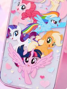 My Little Pony X SHEIN Cartoon Printed Transparent Pink Glitter Mobile Phone Case, Suitable For IPHONE 11 - 17 Pro Max - Multicolor - View 7