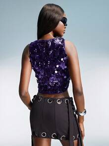 GENKIRA Women Fashion Glitter Cropped Tank Top  - Purple - View 2