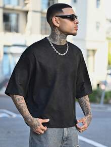 Devon Thys 男士针织时尚休闲日常超大数字刺绣短袖 T 恤，夏季、学校、秋季 - 黑色 - 查看 4