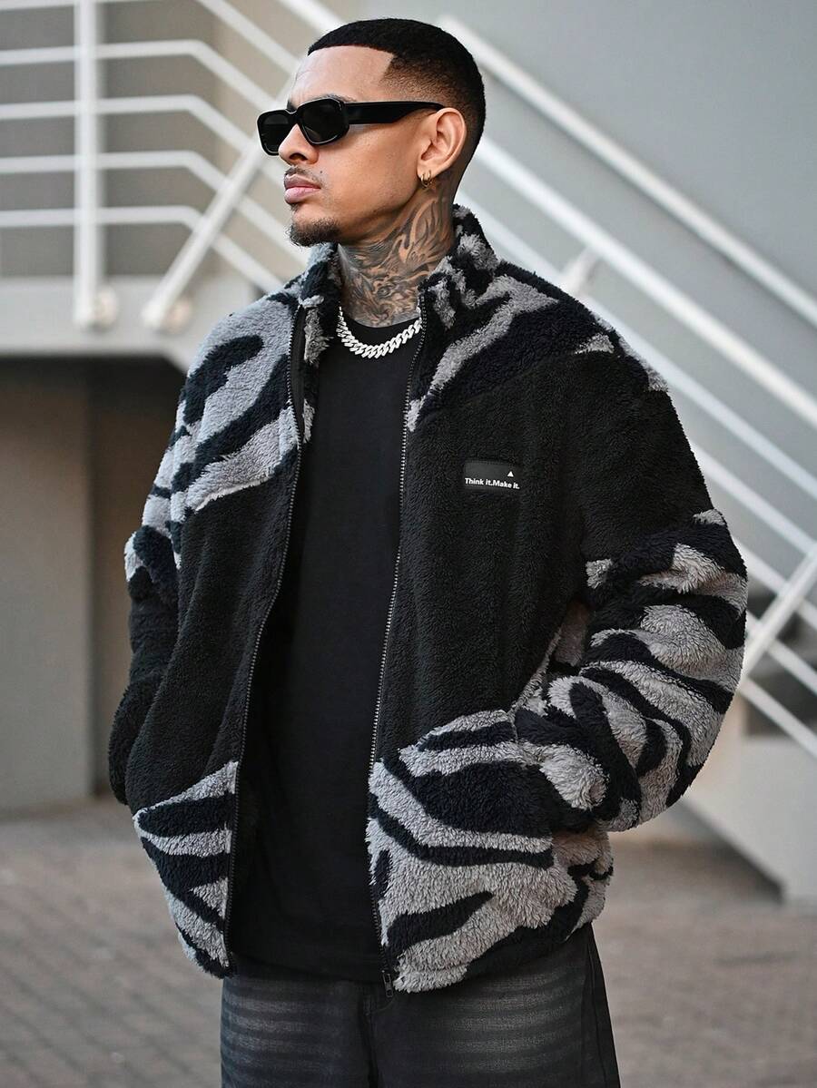 Devon Thys Manfinity Streetrush 男士休闲撞色拼接夹克，秋冬季，男士拉链保暖内衬夹克 - 彩色 - 查看 1