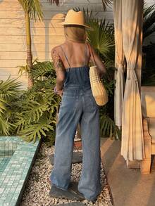DAZY Women's Round Neck Sleeveless Jumpsuit, Casual Washed Denim Jumpsuit - Medium Wash - View 6