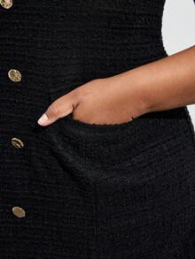 Chikora 大码简约针织提花短袖修身连衣裙，夏季连衣裙 - 黑色 - 查看 6