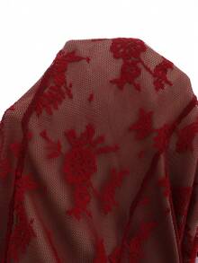 Olithes Đầm chữ A cổ đứng tay chuông ren đính kim cương gợi cảm, thích hợp cho mùa xuân/hè và các bữa tiệc dịp năm mới. - Đỏ - Xem 7