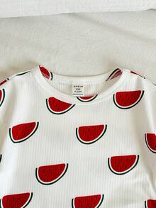 SHEIN 2pcs/Set Unisex Baby Watermelon Print Short Sleeve Pajamas Shorts Set, Casual Comfortable Summer Sleepwear - Multicolor - View 8