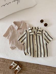 2件套男婴夏季休闲度假可爱条纹针织衬衫套装 - 彩色 - 查看 7