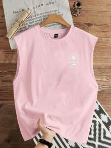 Manfinity Joysei Men's Casual Coconut Tree Slogan Print Tank Top - Pink - View 2