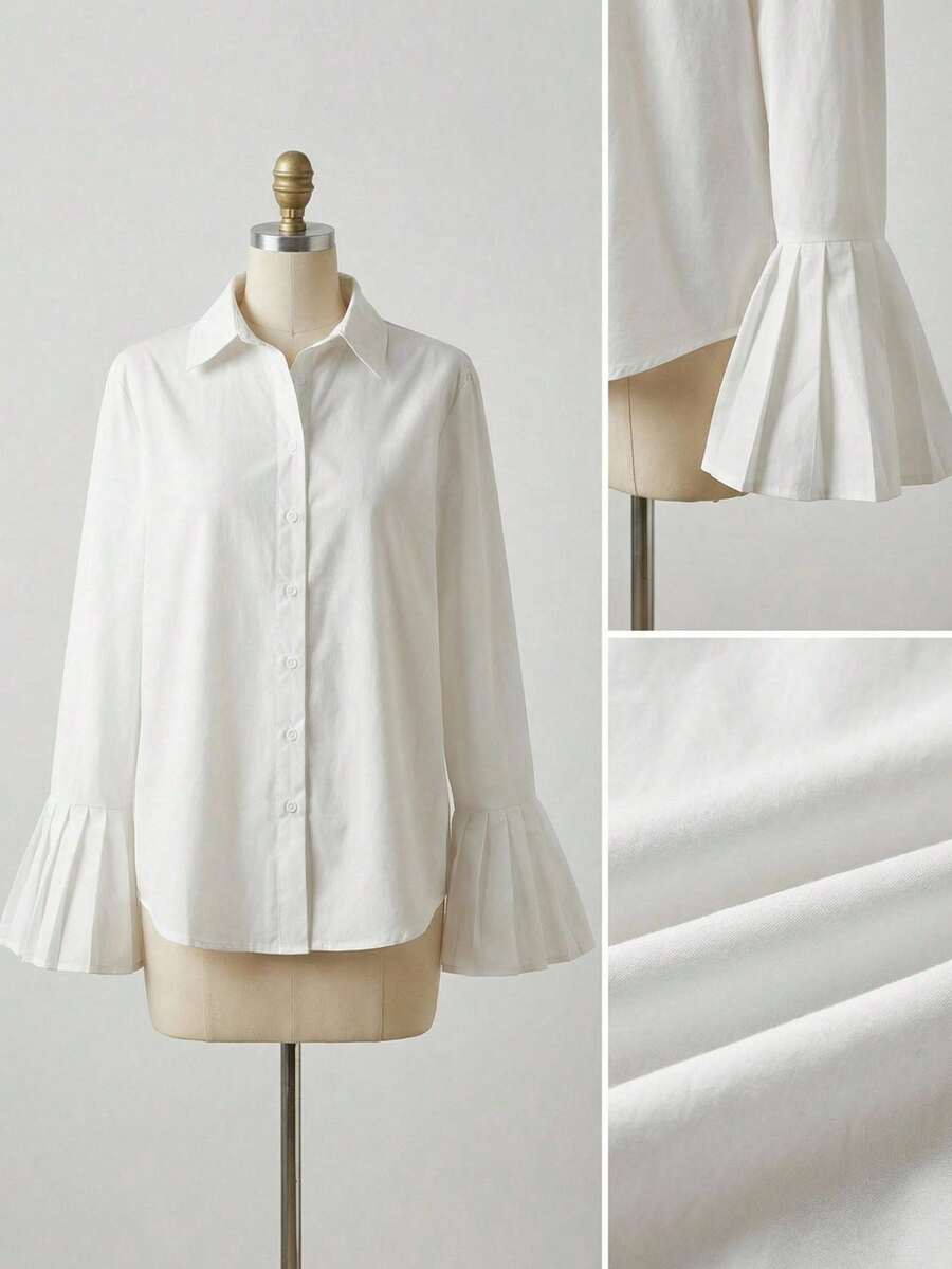 EastFlair 韩版时尚女士荷叶边袖口白衬衫 - 白色 - 查看 1