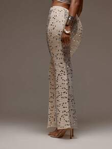 MUSERA Contrast Sequin Crochet Fitted Flared Trousers Pants Spring Summer Holiday Vacation Beach Ibiza Festival Party Elegant Divinity - Multicolor - View 3