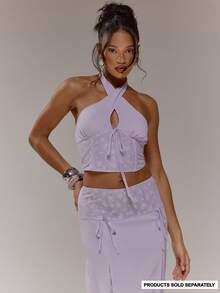 MUSERA Áo corset cổ yếm khoét ngực phối ren, kiểu dáng dễ thương, gợi cảm, thích hợp cho mùa xuân, đi chơi, nữ tính, dịp đặc biệt, Ngày của Mẹ, mùa hè, ngày lễ. - Màu tím hoa cà - Xem 1