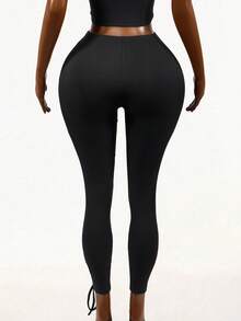 Mistrie 女士时尚性感交叉绑带紧身裤 - 黑色 - 查看 7