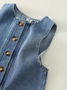 SHEIN Unisex Baby Casual Cute Denim Bib Pants, Suitable For Summer, Spring, Autumn - Multicolor - View 8