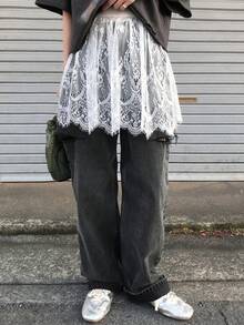 FRIFUL 女士弹力腰带花卉蕾丝A字裙 - 白色 - 查看 3