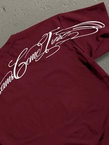 StoneGrade Men's Casual Letter Print Loose Cropped T-Shirt, Summer - Burgundy - View 2