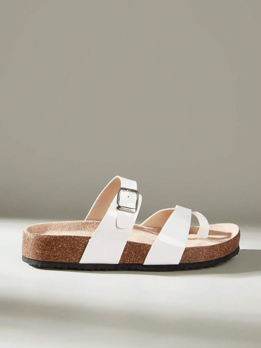 Solecia Sandalias casuales de playa con hebilla ajustable para mujer para Navidad - Espejo blanco - Ver 1