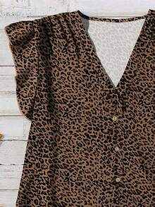 Rusticease 休闲简约棕色豹纹图案女式衬衫，简约风格适合夏季 - 彩色 - 查看 8