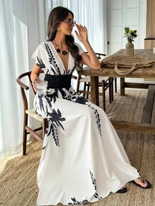Louniche 女士植物印花撞色主教袖修身连衣裙 - 彩色 - 查看 8