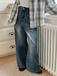 Dazy Kids Quần jeans ống rộng có túi, dáng suông, đa năng dành cho bé gái tuổi teen. - Màu xanh lam - Xem 4