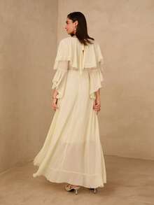 Enchnt 法式浪漫飘逸荷叶边V领收腰连衣裙 - 杏色 - 查看 8