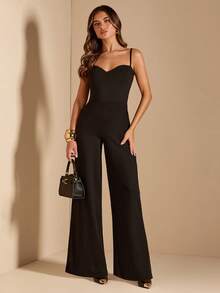 SHEIN BAE Women's Elegant Minimalist Jumpsuit,Black Jumpsuit - Black - View 1