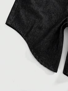 ROMWE MEN Casual 男士时尚不对称下摆牛仔短裤，夏季必备 - 藍色 - 查看 4