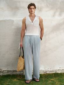 Airaco 男士透视条纹无袖紧身背心 - 白色 - 查看 4