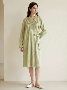 Cirelle Áo choàng tắm nhuộm hoa Ins Style – Áo choàng ngủ dài ngọt ngào, nhẹ nhàng, thích hợp mặc ở nhà vào mùa xuân/hè, mềm mại và ấm cúng để thư giãn tại nhà và spa. - Nhiều màu - Xem 1