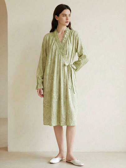 Cirelle Ins Style Floral Tie-Dye Bathrobe – Sweet Long Pajama Robe, Lightweight Spring/Summer Loungewear, Soft & Cozy For Home & Spa Relaxation