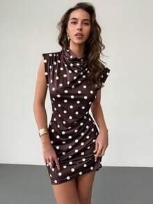 RiviMae 新款时尚优雅修身波点连衣裙 - 棕色 - 查看 1