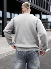 Artur Kramer 男士休闲字母图案圆领长袖针织毛衣，秋冬 - 灰色 - 查看 2