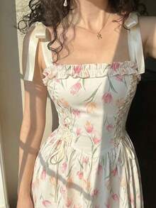 SHEIN MOD 女士春季蝴蝶结吊带花卉印花长裙、毕业礼服、女士端庄连衣裙、春假连衣裙 - 彩色 - 查看 8