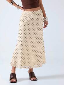 LYSMO Polka Dot Print Mesh Women's Skirt - Yellow - View 3