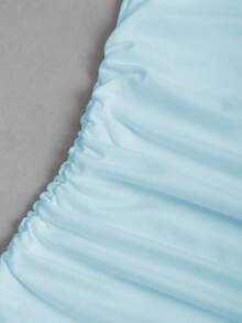 Olithes Áo dệt kim dài tay cổ chữ U ôm sát, gợi cảm và thời trang, có chi tiết nhún bèo bên hông, xếp ly phía trước, cổ tay xẻ, màu trắng, thích hợp cho mùa Thu/Đông. - Màu xanh nhạt - Xem 5