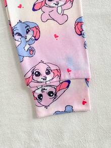 3pcs Girls Pajamas Set - Cute Blue & Pink Rabbit Print Snug Fit T-Shirt, Shorts And Leggings Snug Fit Girls Pajama Set Short Sleeve Pajama Set - Multicolor - View 6