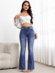 EMERY ROSE Jeans de pierna acampanada con bolsillos y botones, de uso casual y versátil para uso diario - Azul - Ver 7