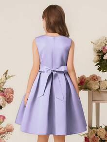 Girls Princess Dress, Elegant Backless Dress, Children Birthday Party Dress, Flower Girl Wedding Gown, Bowknot Dress - Purple - View 2