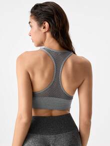 Loungeista EMUPER 一体式拉链无缝运动文胸，带可拆卸胸垫 - 灰色 - 查看 2